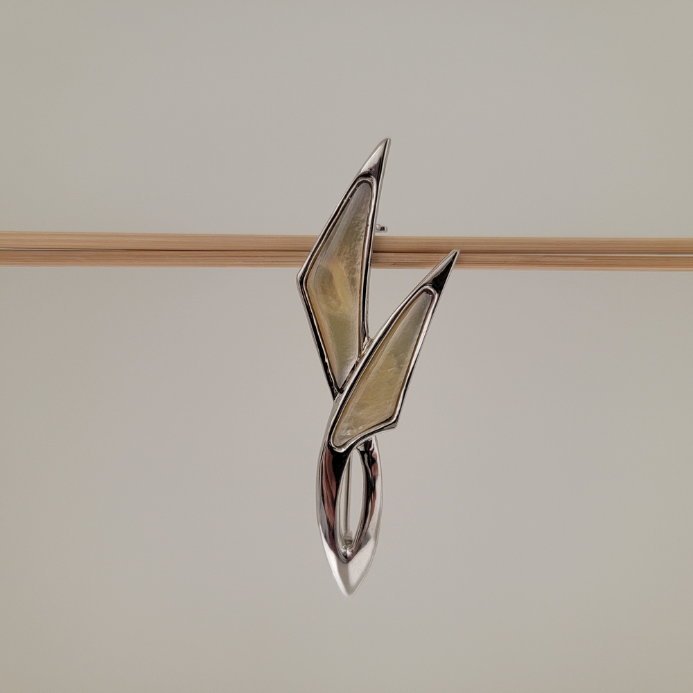 Silver and Cream Abstract Brooch